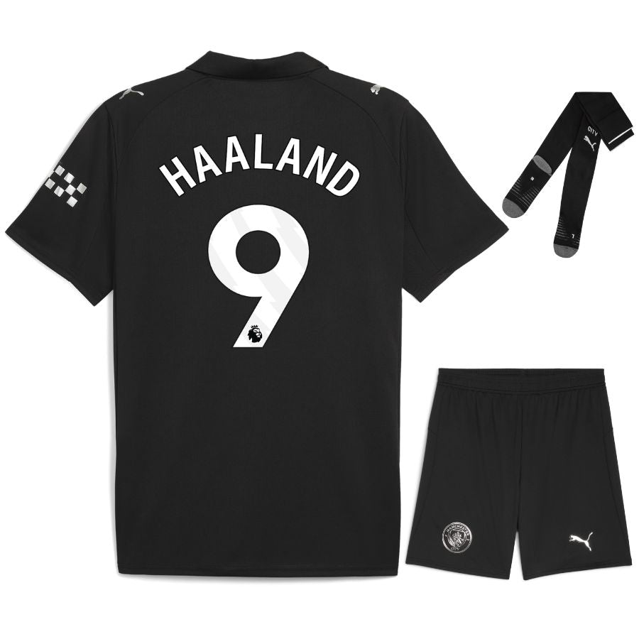 maillot manchester city kit enfant noir exterieur 2025/2026 haaland