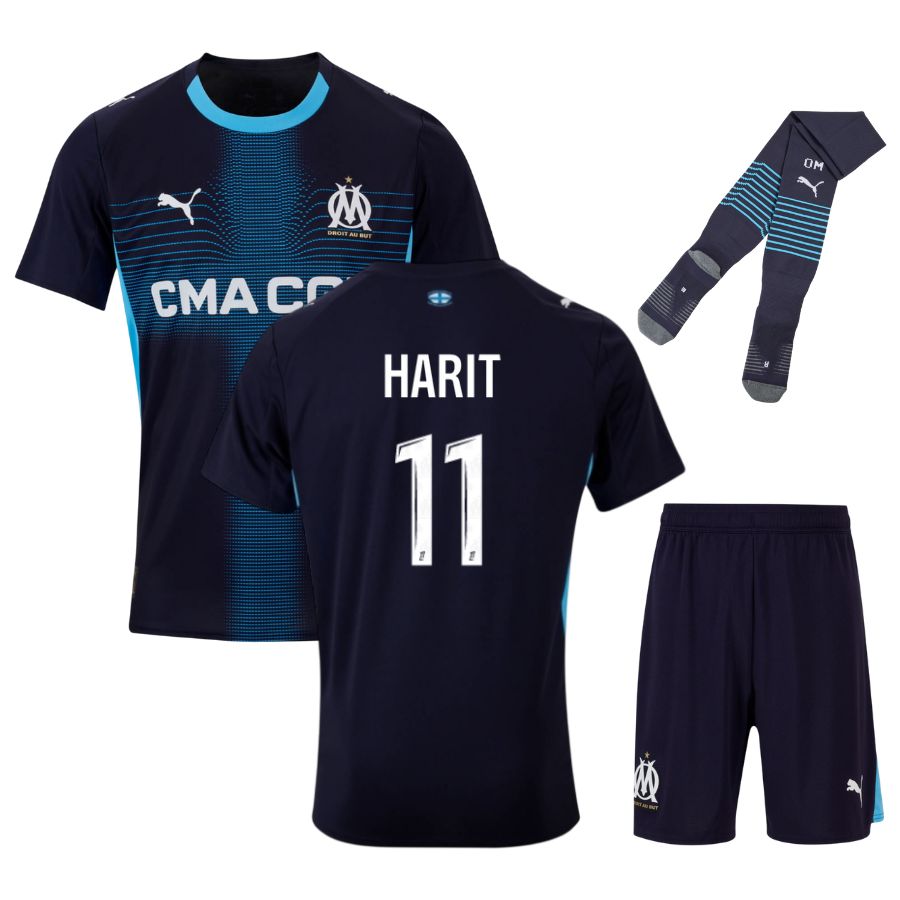 MAILLOT OM KIT ENFANT HARIT OLYMPIQUE DE MARSEILLE EXTERIEUR 2025/2026