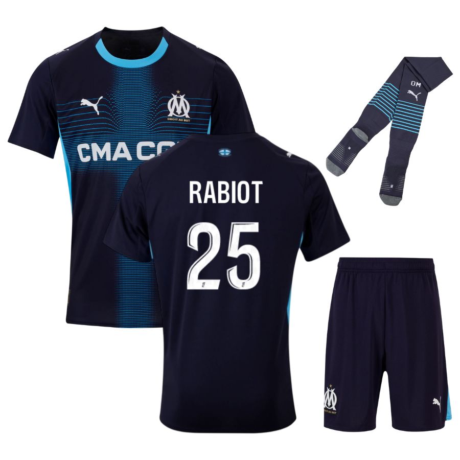 MAILLOT OM KIT ENFANT RABIOT
OLYMPIQUE DE MARSEILLE EXTERIEUR 2025/2026