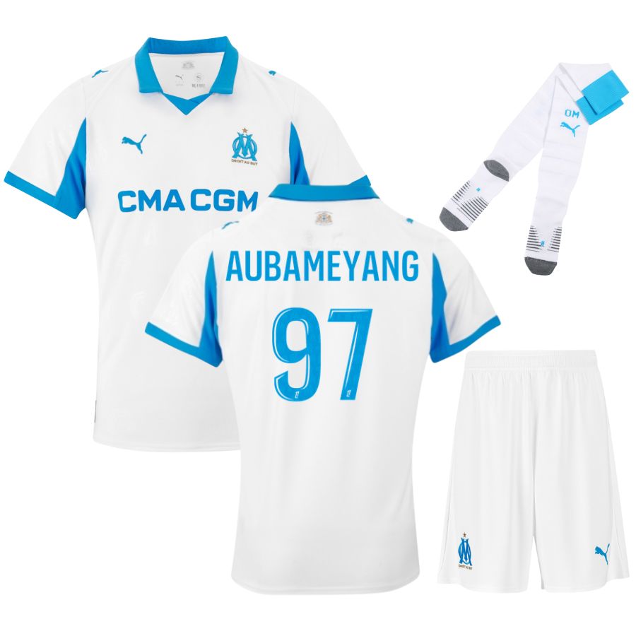 maillot enfant om kit aubameyang olympique de marseille domicile 2025/2026
